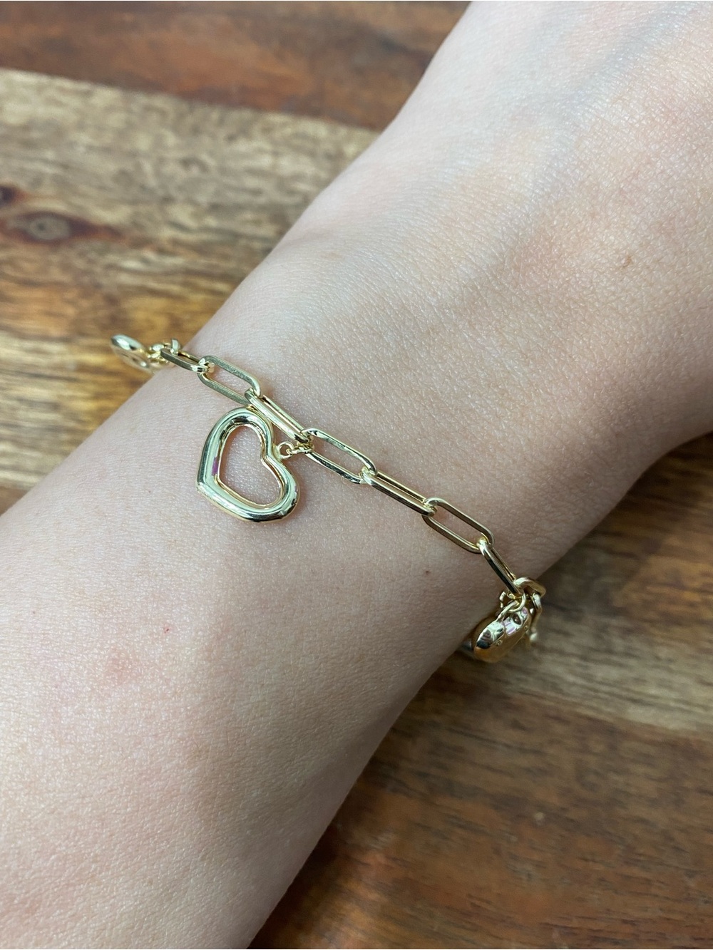 14K Yellow Gold Heart Cham Bracelet - Picture 5 of 5